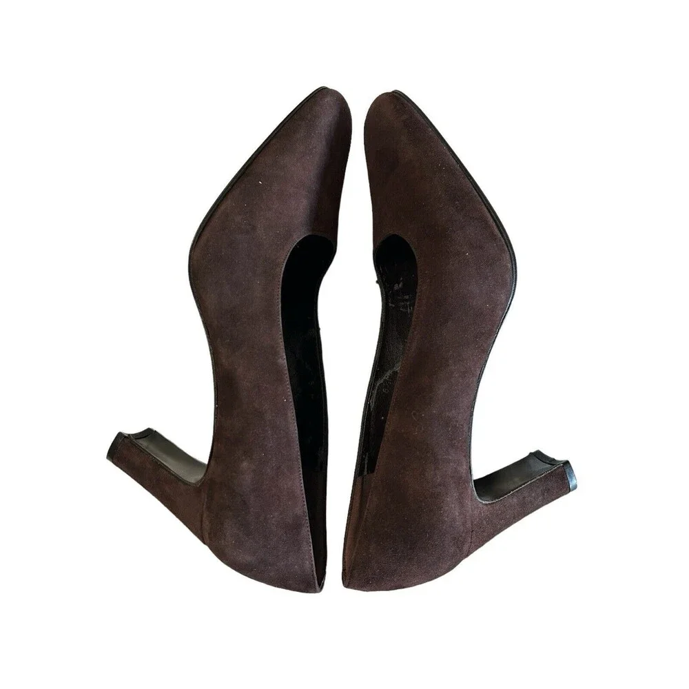 Evan Picone Spain Brown Suede Leather Pumps Heels Slip On Shoes Women’s …
